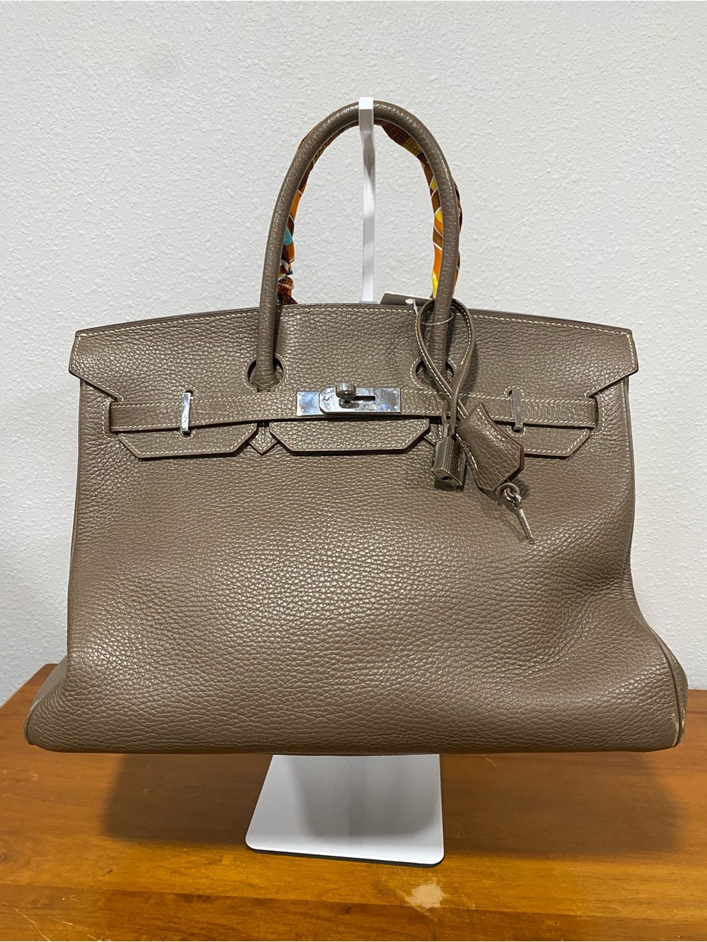 Taupe Leather Satchel Handbag with Silver Hardware 💐Authenticity Not Guaranteed💐